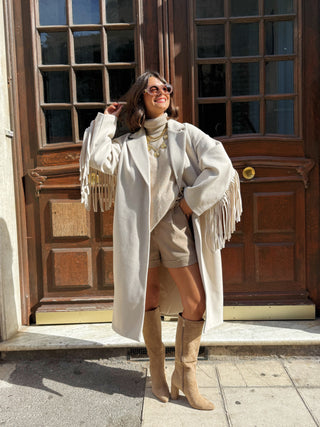 Manteau COOPER  à franges écru