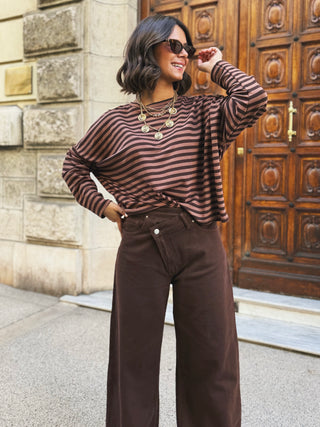 Tee-shirt rayé camel&chocolat (Pré-commande)