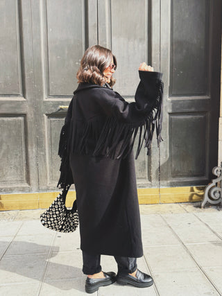 Manteau à franges COOPER noir