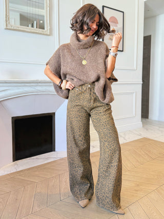 Jean large BARREL denim léopard