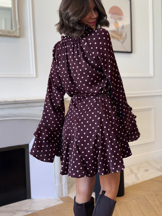 Robe ANABELLE à pois bordeaux