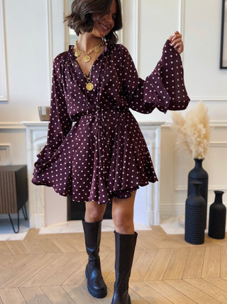 Robe ANABELLE à pois bordeaux