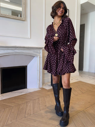 Robe ANABELLE à pois bordeaux