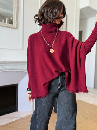 Pull col roulé LOUISE bordeaux