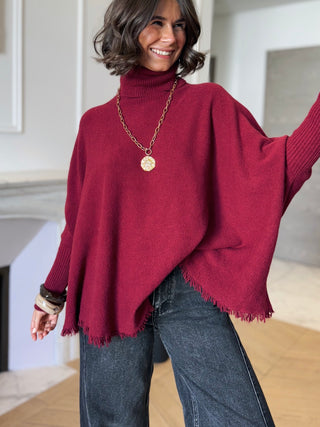 Pull col roulé LOUISE bordeaux