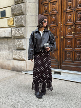 Jupe à POIS avec sa dentelle chocolat