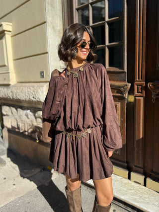 Robe courte en suédine chocolat