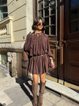 Robe courte en suédine chocolat