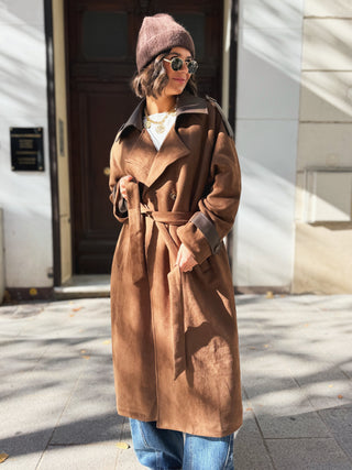 Manteau TRENCH façon daim marron