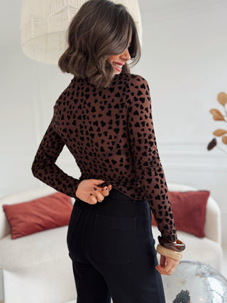 Top a COEUR chocolat&noir