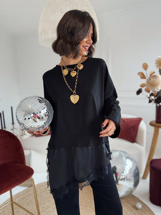 Tee-shirt avec sa dentelle NOIR