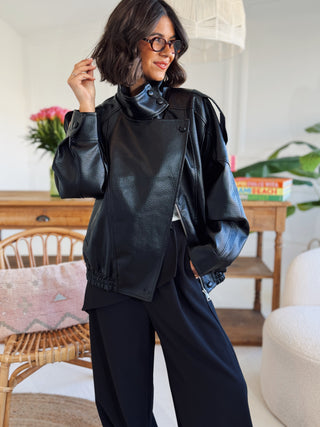 Bombers COL MONTANT façon cuir noir