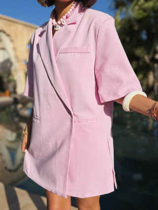 Blazer asymétrique manches courtes rose