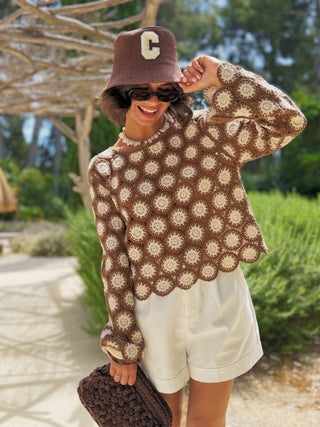 Top en crochet écru&chocolat