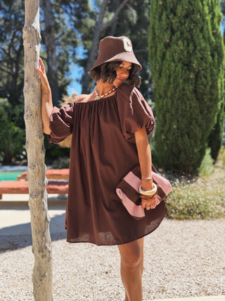 Pochette RAYÉE chocolat&rose