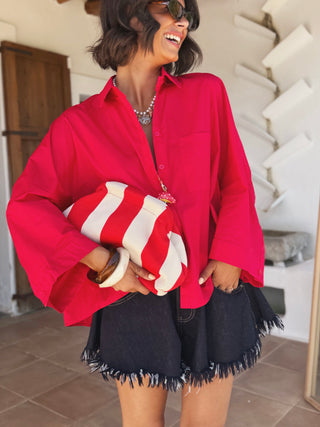 Pochette RAYÉE rouge&blanc