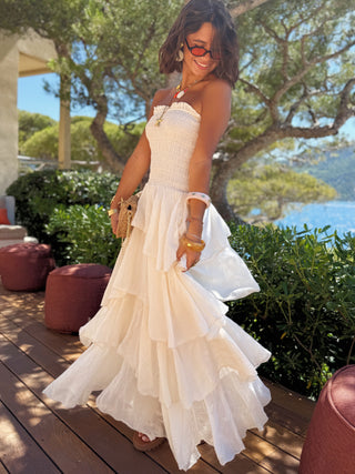 Robe bustier à volants OZERA écru