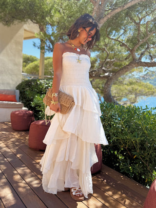 Robe bustier à volants OZERA écru