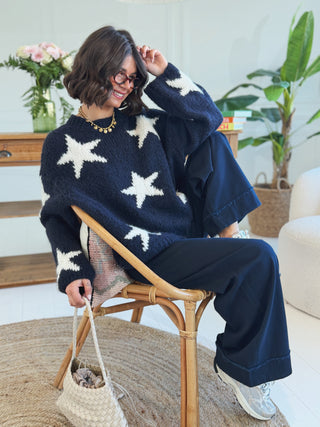 Pull ÉTOILE bleu marine&blanc