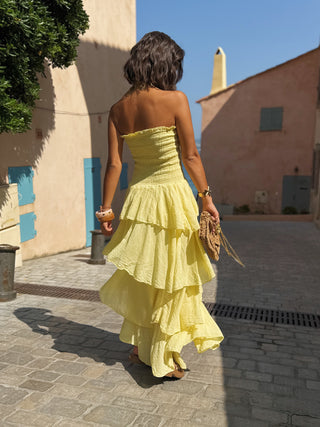 Robe bustier à volants OZERA jaune