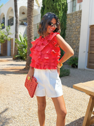 Top a volants LOVELY corail