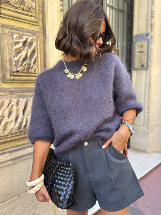 Pull manches courtes MOHAIR gris