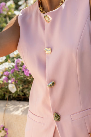 Gilet sans manche EMMA boutons dorés rose