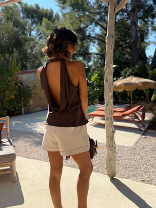 Top DOS NU satin chocolat