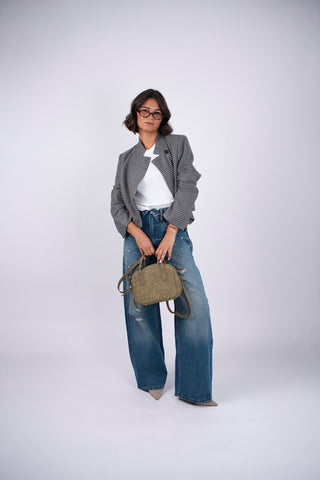 Blazer COL MAO à carreaux kaki