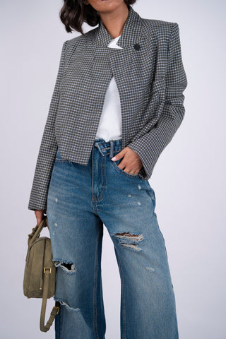 Blazer COL MAO à carreaux kaki
