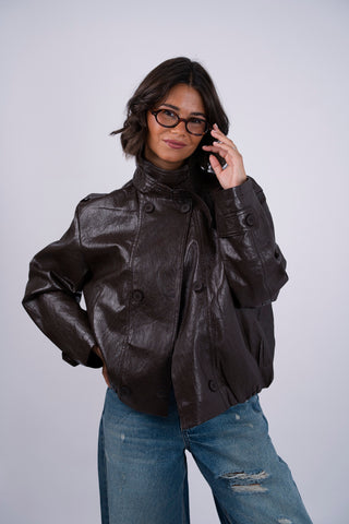 Veste façon cuir chocolat