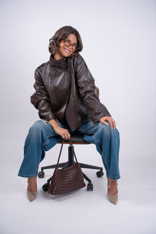 Veste façon cuir chocolat