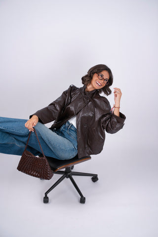 Veste façon cuir chocolat