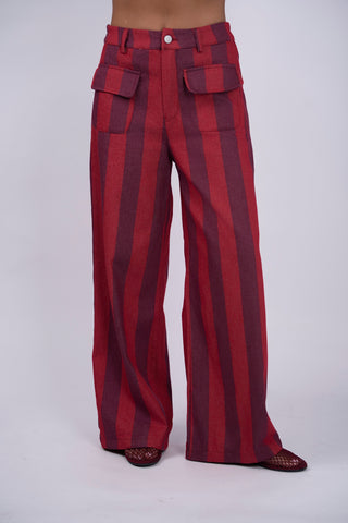 Pantalon RAYÉ bordeaux&prune