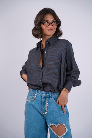 Chemise courte ballon à carreaux