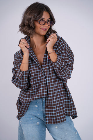 Chemise à carreaux chocolat&bleu ciel