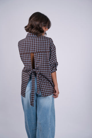 Chemise à carreaux chocolat&bleu ciel