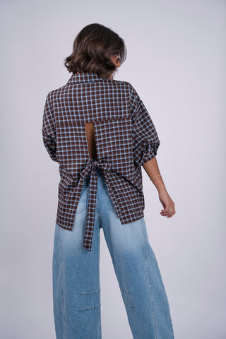 Chemise à carreaux chocolat&bleu ciel