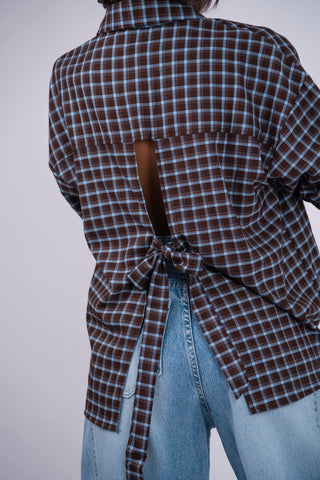 Chemise à carreaux chocolat&bleu ciel