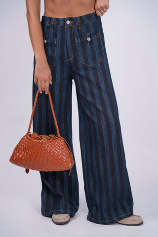 Pantalon RAYÉ denim foncé