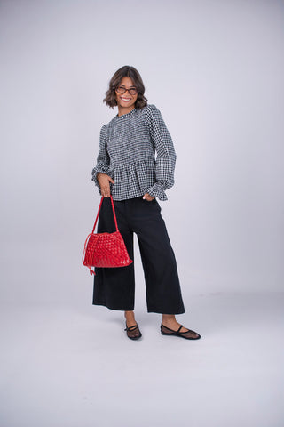 Blouse col rond à carreaux noir&blanc