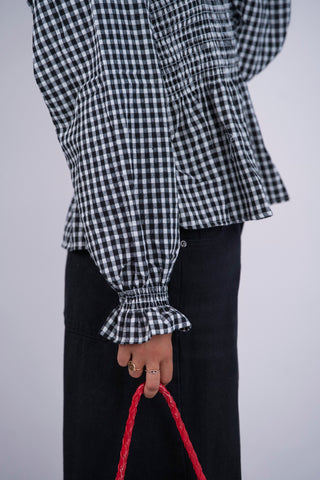 Blouse col rond à carreaux noir&blanc