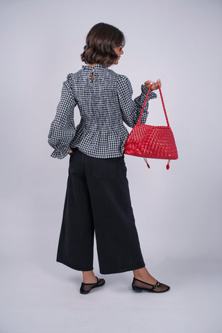 Blouse col rond à carreaux noir&blanc