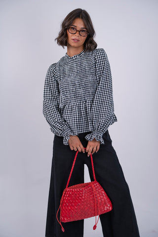 Blouse col rond à carreaux noir&blanc