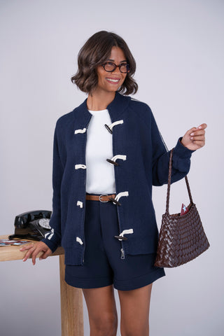 Gilet boutons en bois&rayures manches marine