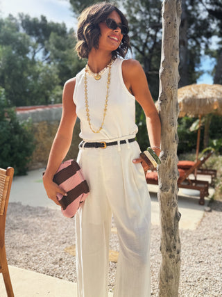 Pantalon en LIN blanc avec sa ceinture