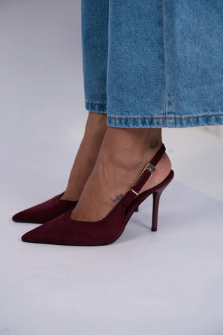 Talons boucles dorés bordeaux