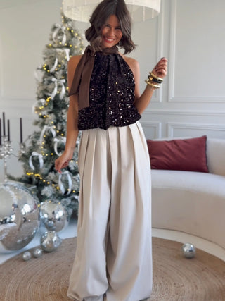 Top à paillettes chocolat