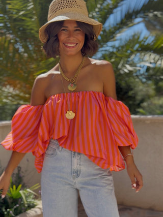 Top LÉNA rayé orange&rose