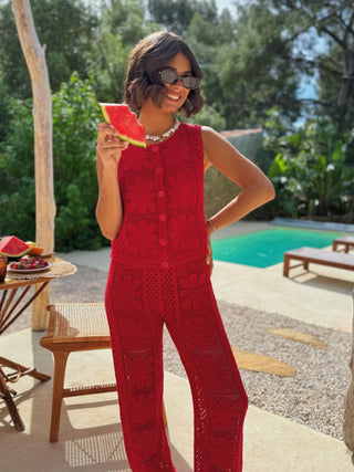 Ensemble MARGUERITE en crochet rouge